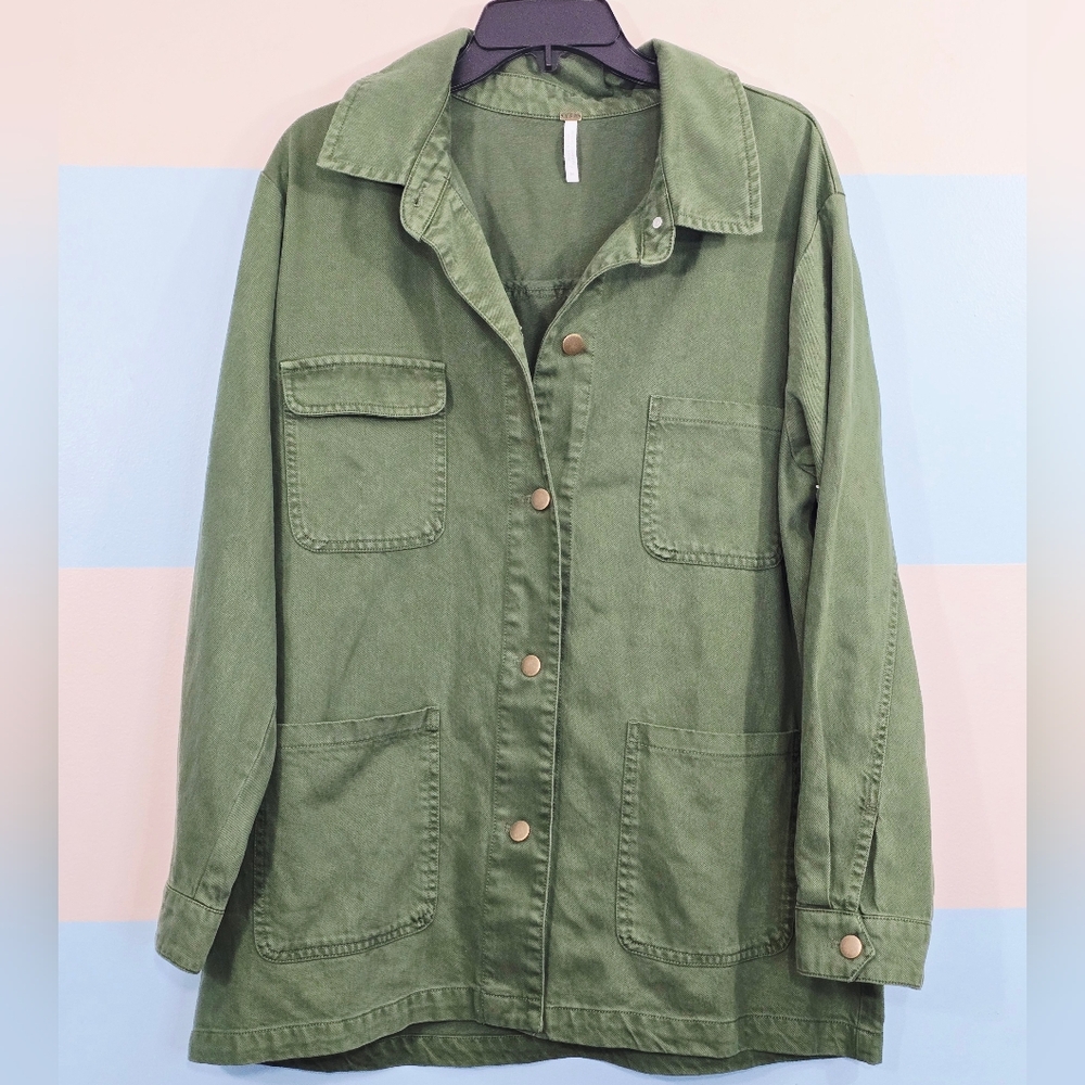 NWT Young Fabulous & Broke Oversized Green Utility Jacket/Shirt - Picture 2 of 8